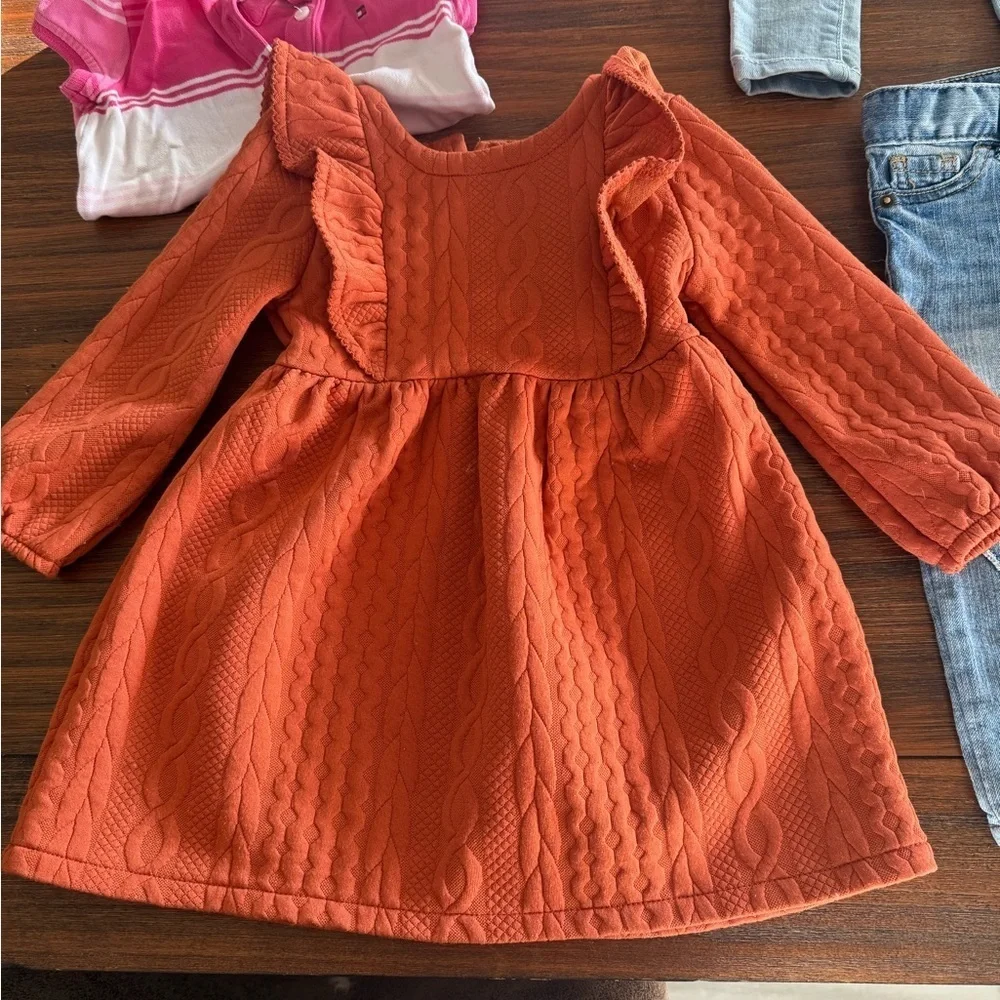 Girl’s 18 Month Bundle - Orange Dress, Christmas Sweater, Osh Kosh Jeans, Polo